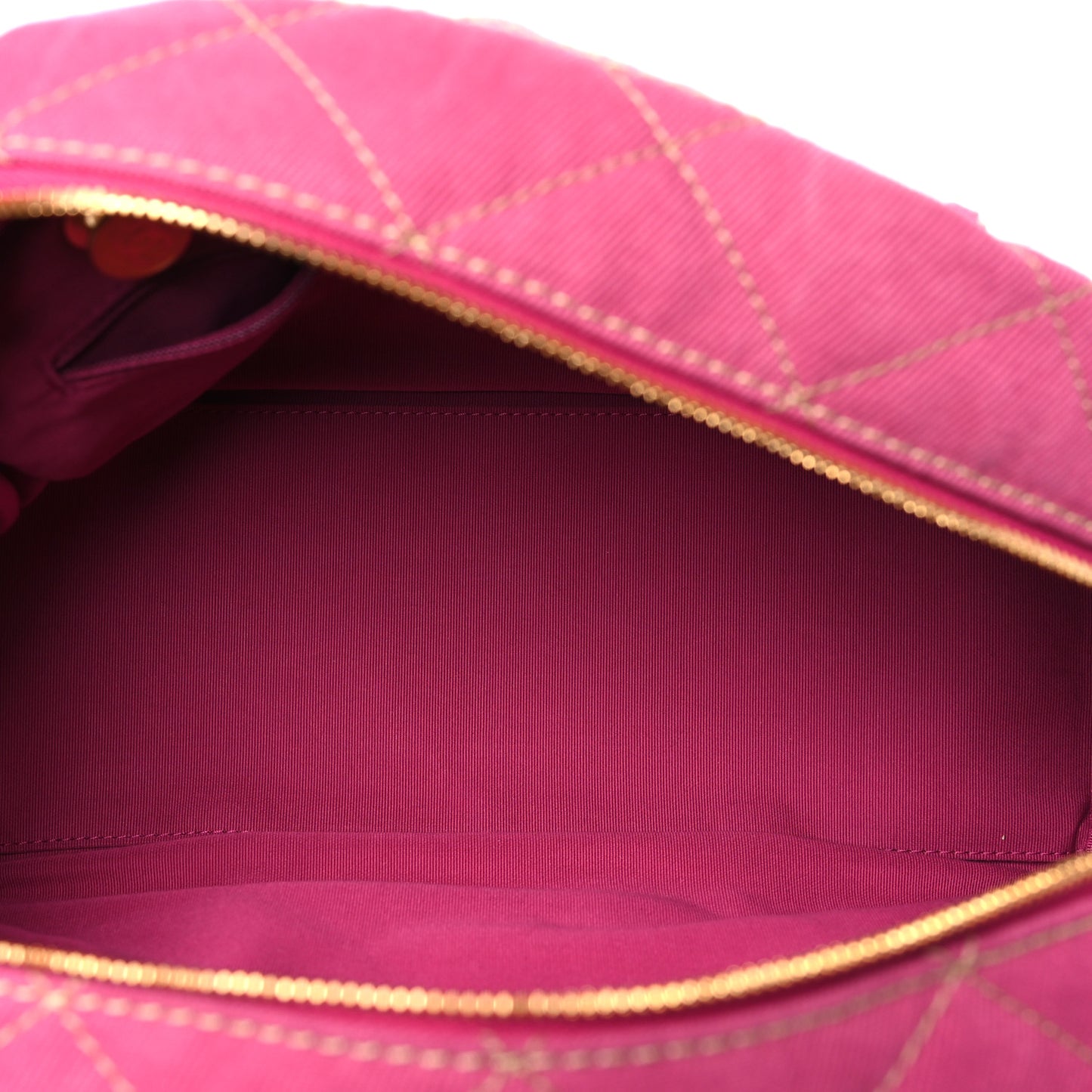Washed Denim Quilted Bowling Bag Fuchsia