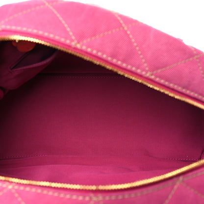 Chanel Washed Denim Quilted Bowling Bag Fuchsia 5 of 10