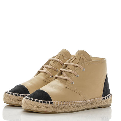 Chanel Lambskin Canvas Cap Toe Lace Up Espadrilles 37 Dark Beige Noir 3 of 7