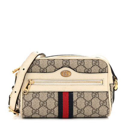 Gucci GG Supreme Monogram Textured Calfskin Web Mini Ophidia Shoulder Bag Beige Ebony Mystic White 1 of 11