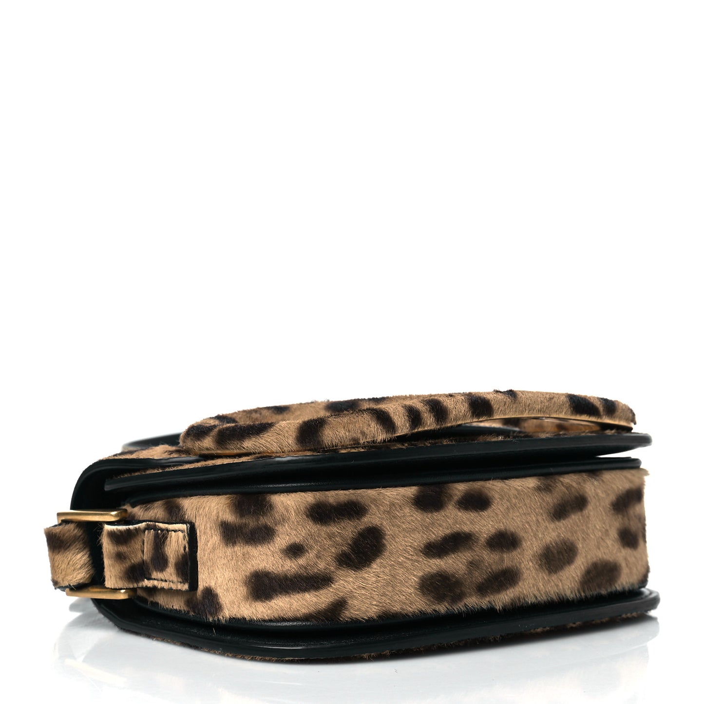 Calf Hair Leopard Print Small Supervee Crossbody Bag Black Marrone