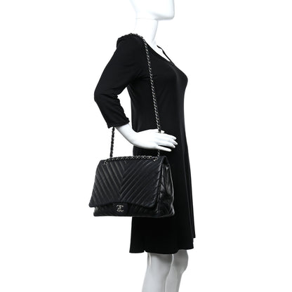 Chanel Lambskin Chevron Quilted Maxi Single Flap Black 2 of 13