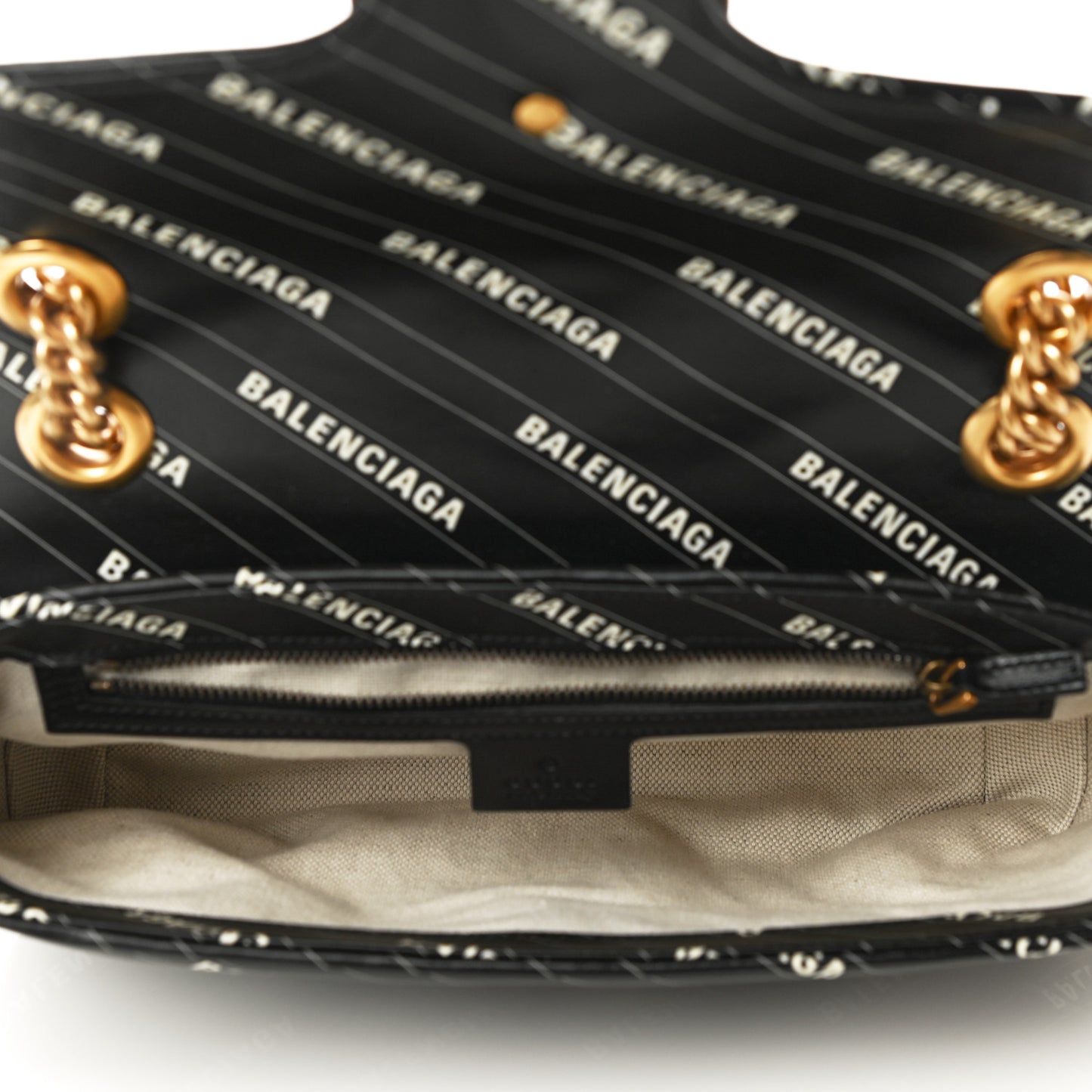 X BALENCIAGA Calfskin Matelasse Logo Print Small GG Marmont Shoulder Bag Black