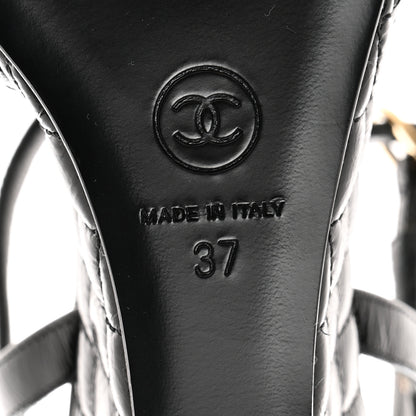 Chanel Crumpled Calfskin Quilted Wedge Sandals 37 Black 6 of 9