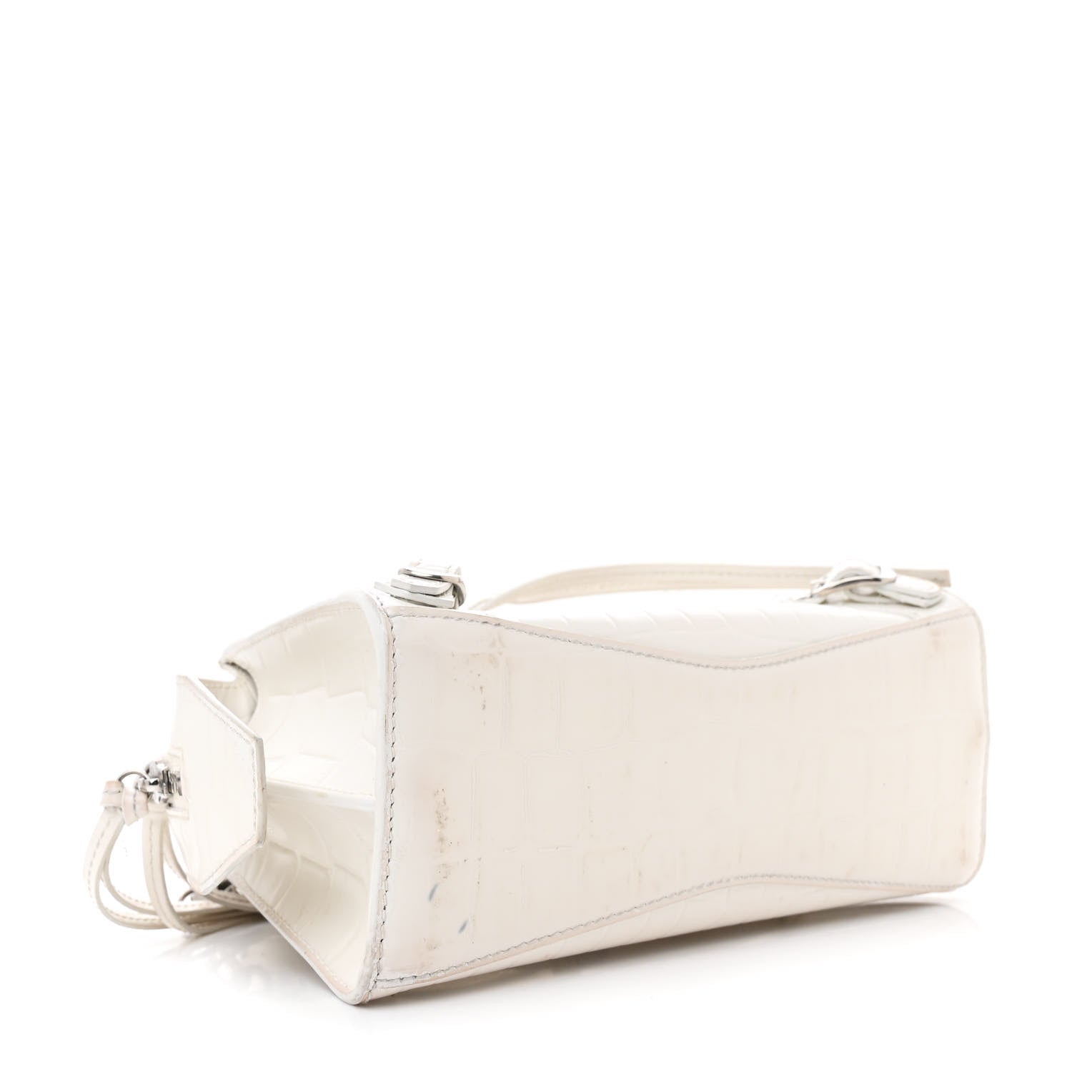 Balenciaga Semi Shiny Calfskin Crocodile Embossed Neo Classic Silver Hardware Mini City White 4 of 22