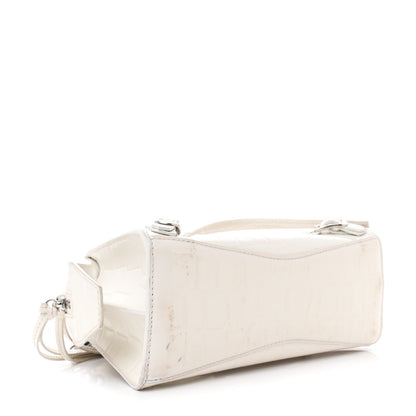 Balenciaga Semi Shiny Calfskin Crocodile Embossed Neo Classic Silver Hardware Mini City White 4 of 22