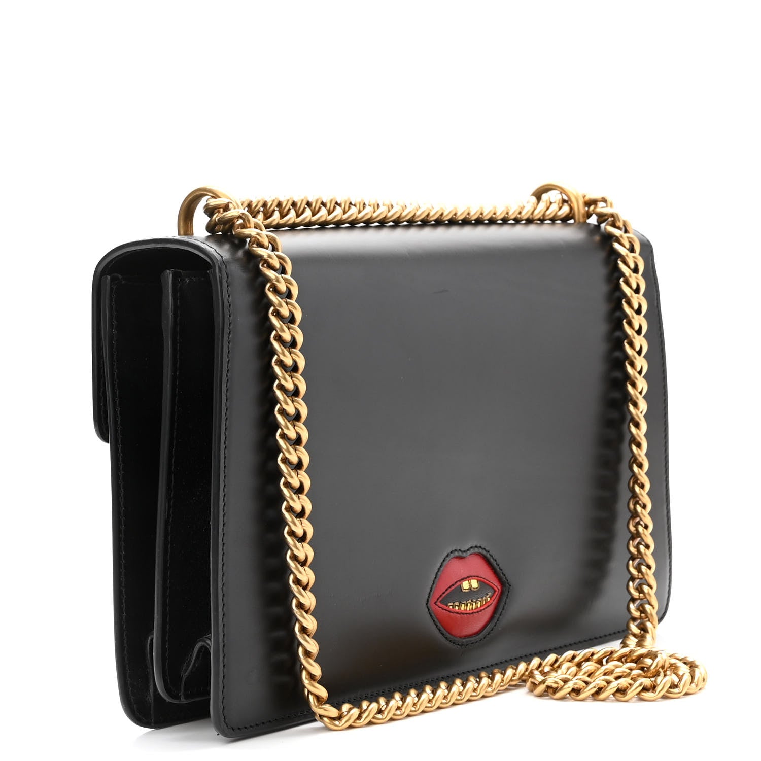 Gucci Knight Calfskin Malaga Kid Heart Medium GG Marmont Chain Handle Bag Black Hibiscus Red Multicolor 3 of 10