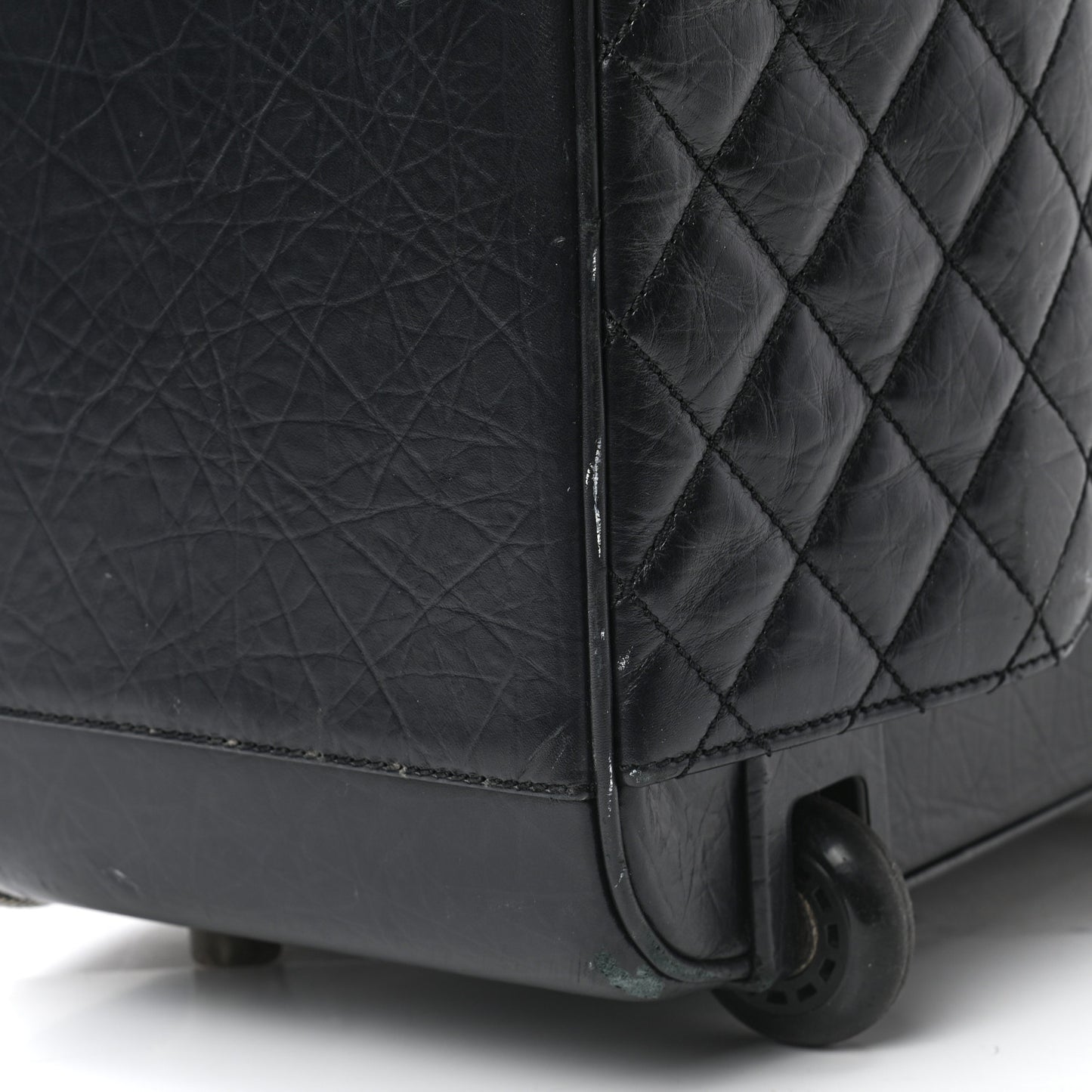 Aged Calfskin Quilted Trolley Rolling Luggage Black