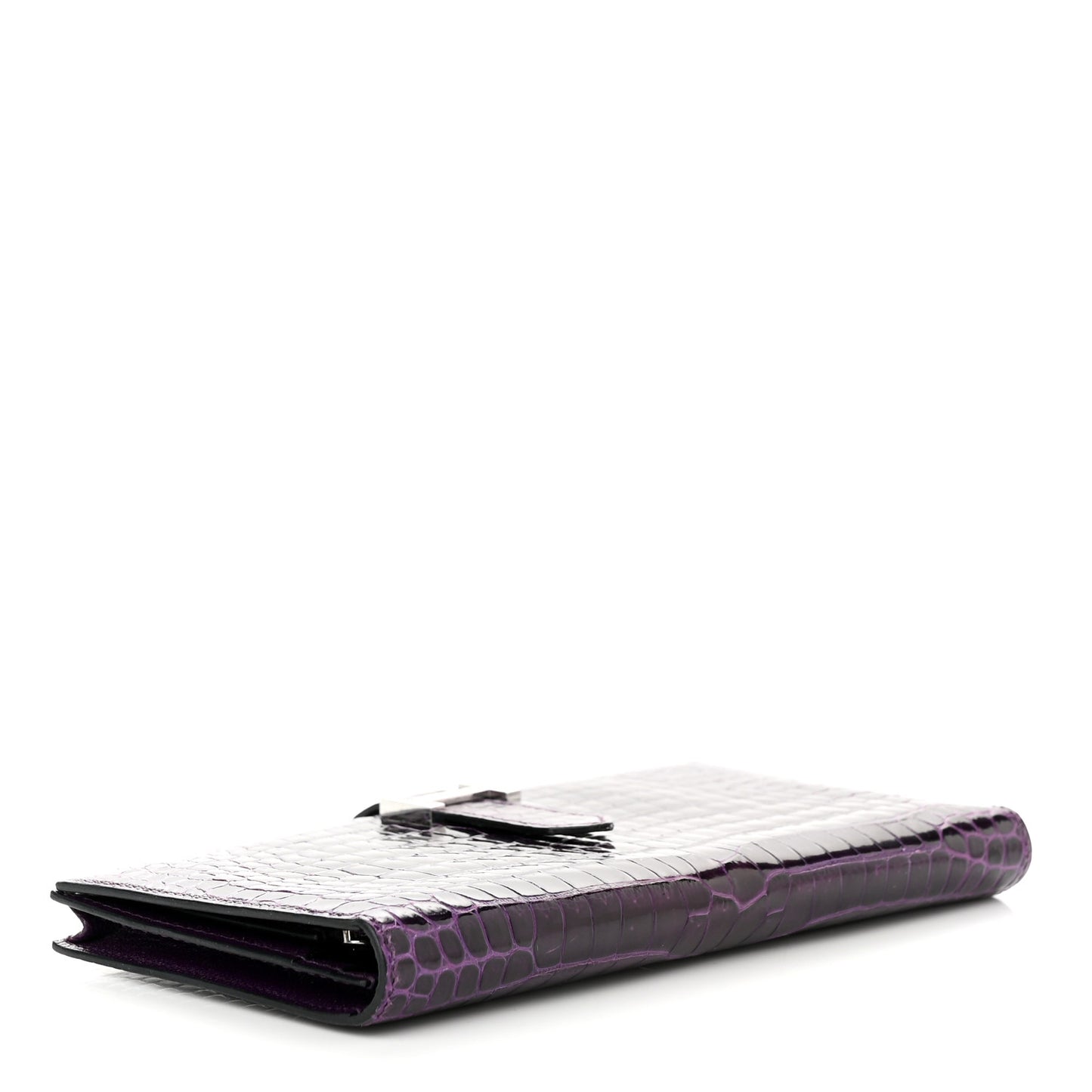 Shiny Porosus Crocodile 18K Gold Diamond Bearn Wallet Amethyst