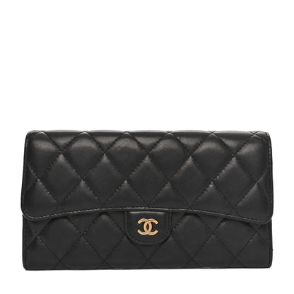 Chanel Lambskin Quilted Large Gusset Flap Wallet Black 1 of 11