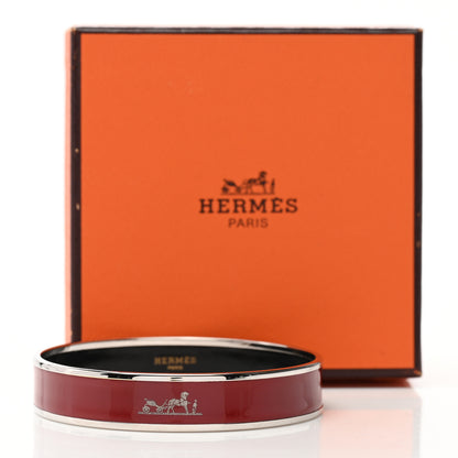 Hermes Enamel Printed Narrow Caleche Bracelet 62 Rouge H 6 of 6