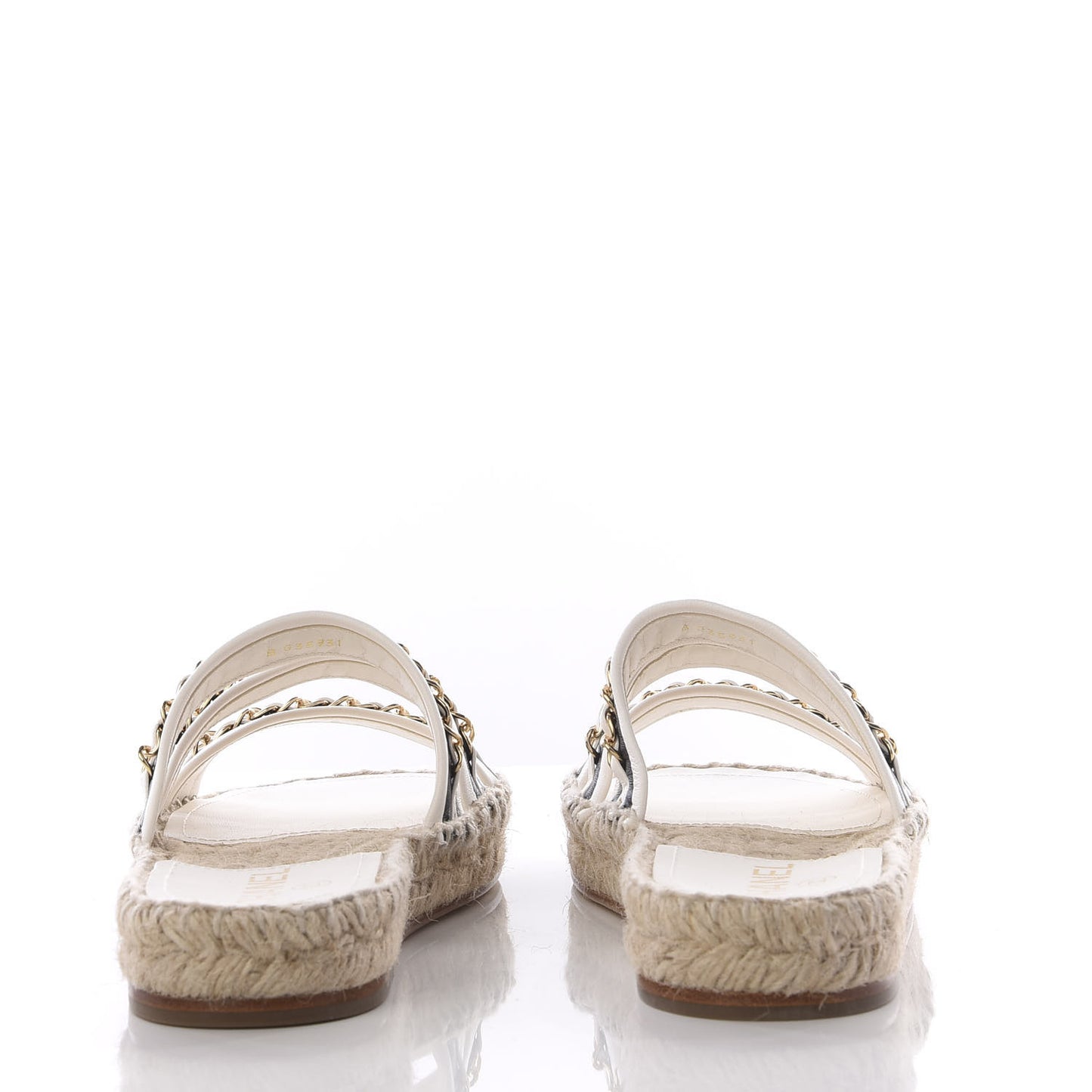 Lambskin Chain Espadrille Slip On Sandals 36 Black White