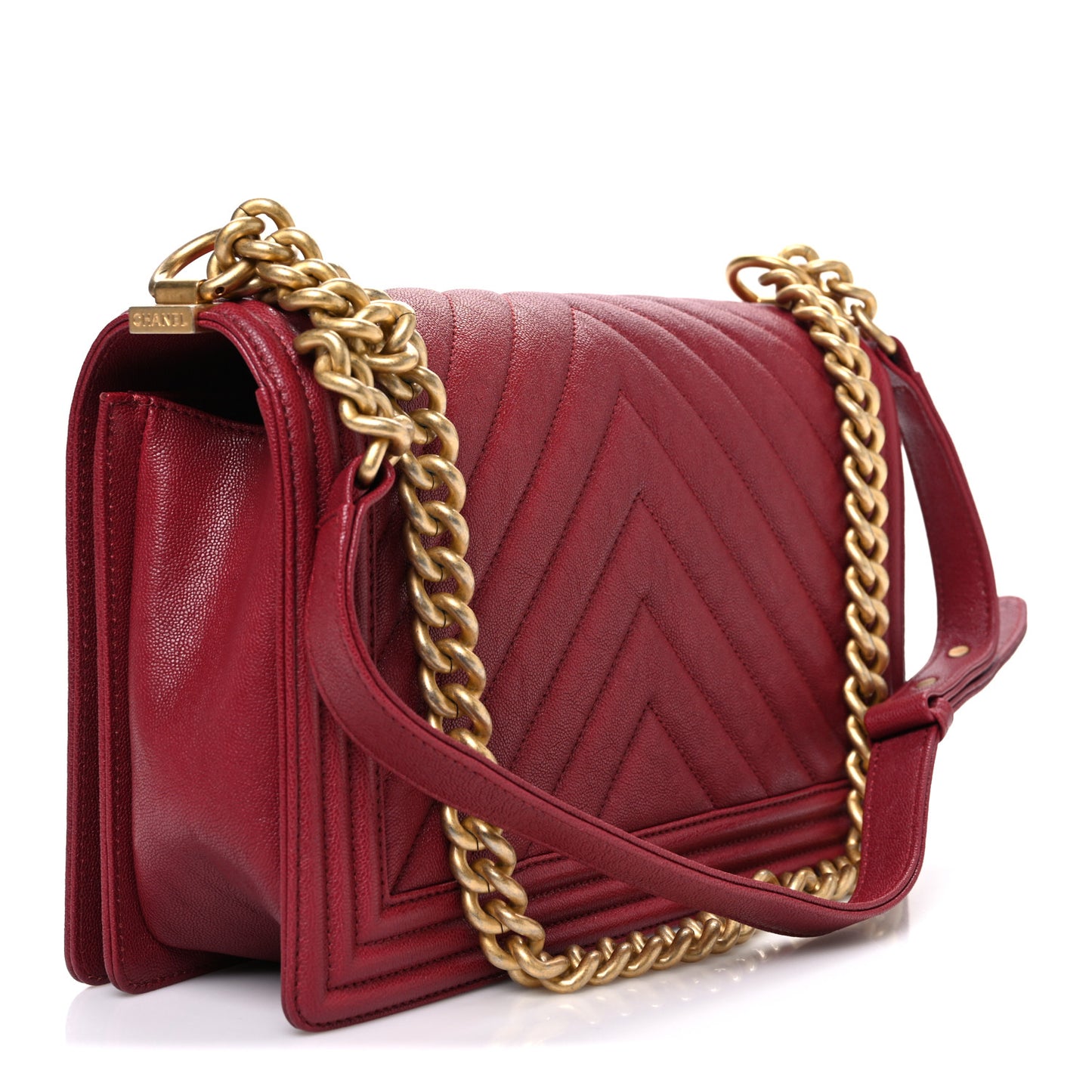 Caviar Chevron Quilted New Medium Boy Flap Red