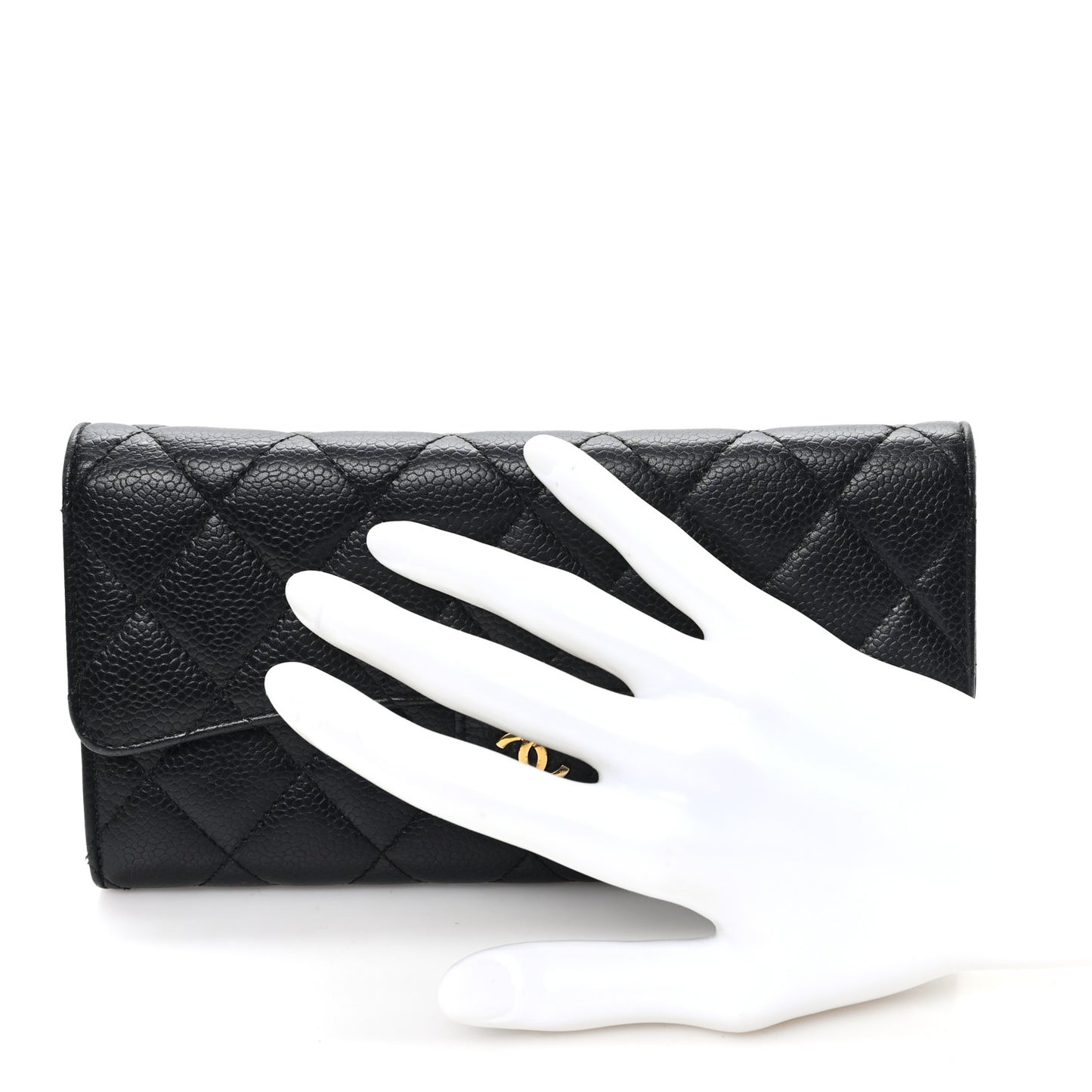 Caviar Quilted Large Gusset Flap Wallet Black
