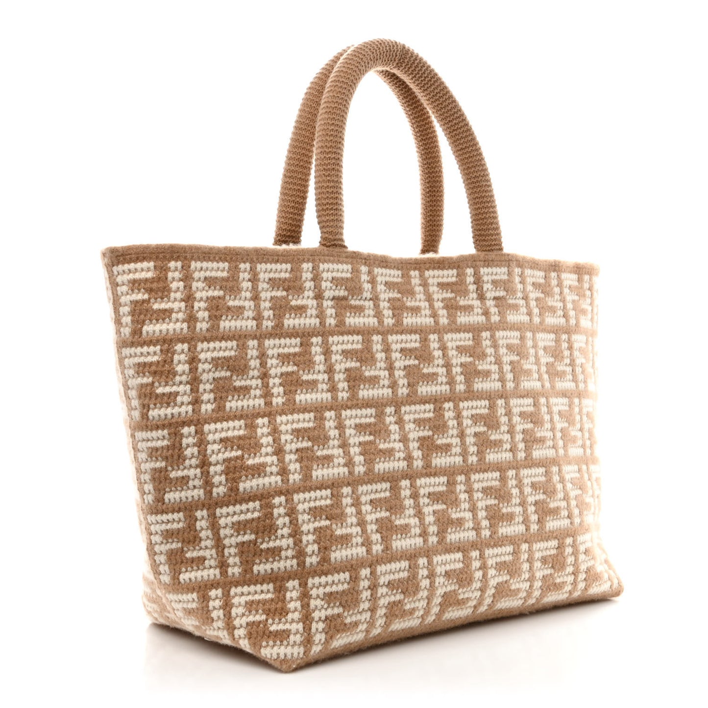 Cashmere Knit FF Large Shopper Tote Cammello