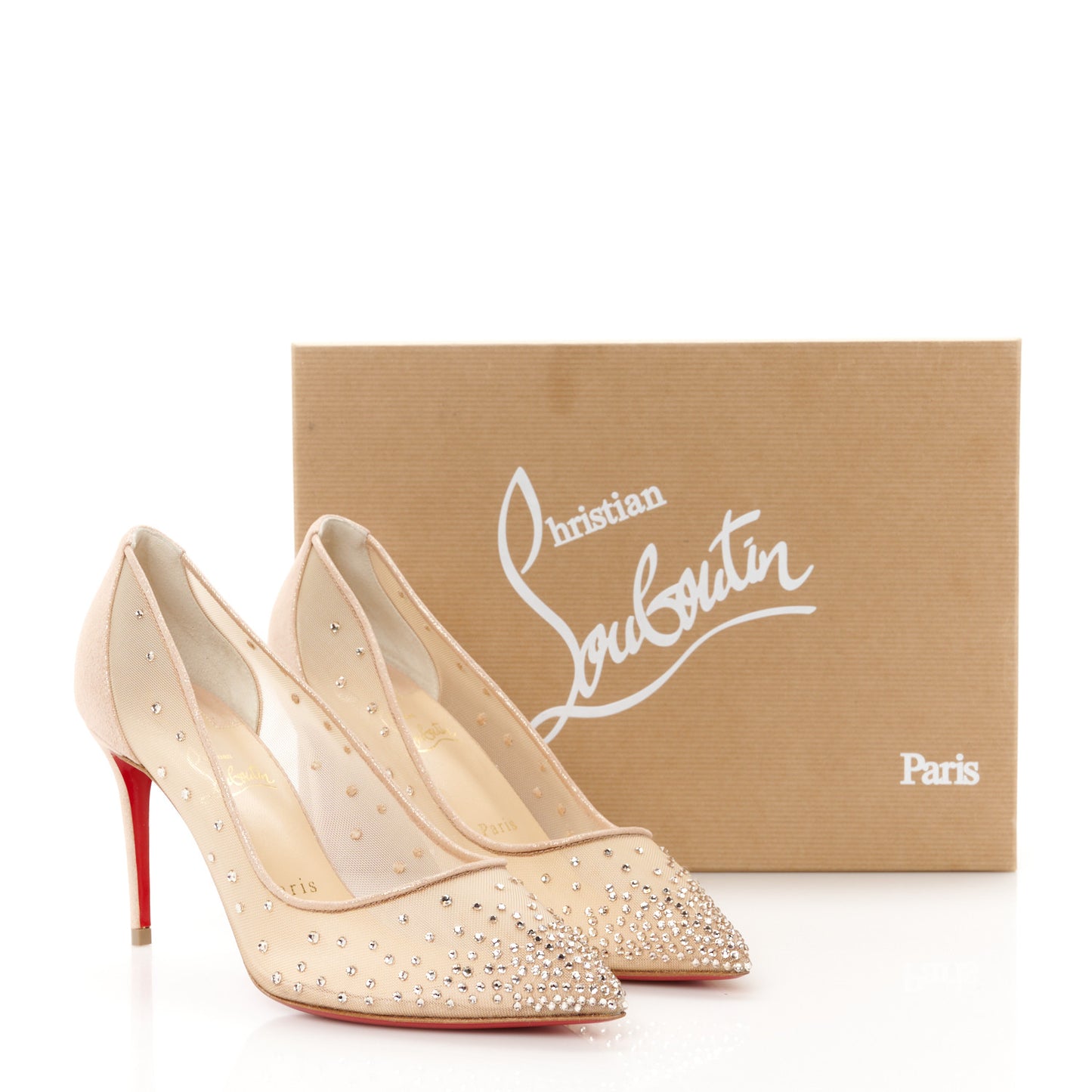 Suede Lame Crystal Strass Follies 85 Pumps 37.5 Light Silk