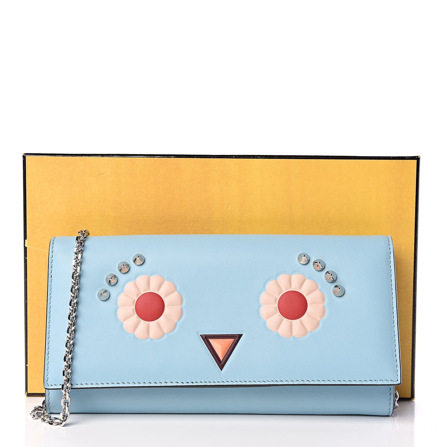 Fendi Vitello Century Lucido Hypnoteyes Studded Continental Wallet on Chain Turchese Pallido White Multicolor 10 of 10