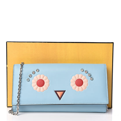 Fendi Vitello Century Lucido Hypnoteyes Studded Continental Wallet on Chain Turchese Pallido White Multicolor 10 of 10