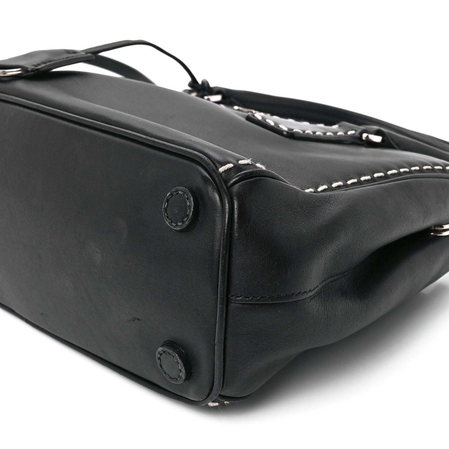 City Calf Mini Hand Stitched Galleria Double Zip Tote Black
