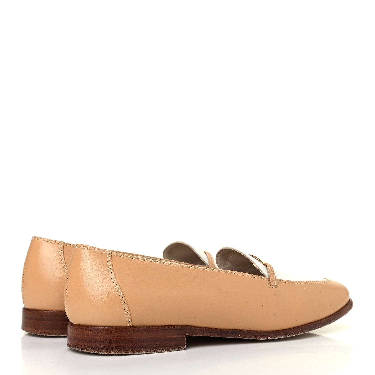 Chanel Calfskin Finition Main Loafers 38 Beige White 3 of 4