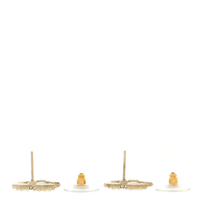 Chanel Pearl Crystal CC Earrings Light Gold 4 of 5