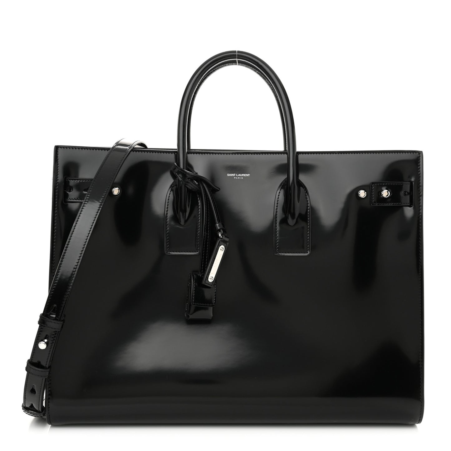 Patent Calfskin Large Thin Sac De Jour Black