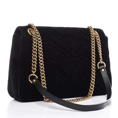 Gucci Velvet Matelasse Loved Embroidered Medium GG Marmont Shoulder Bag Black 3 of 15