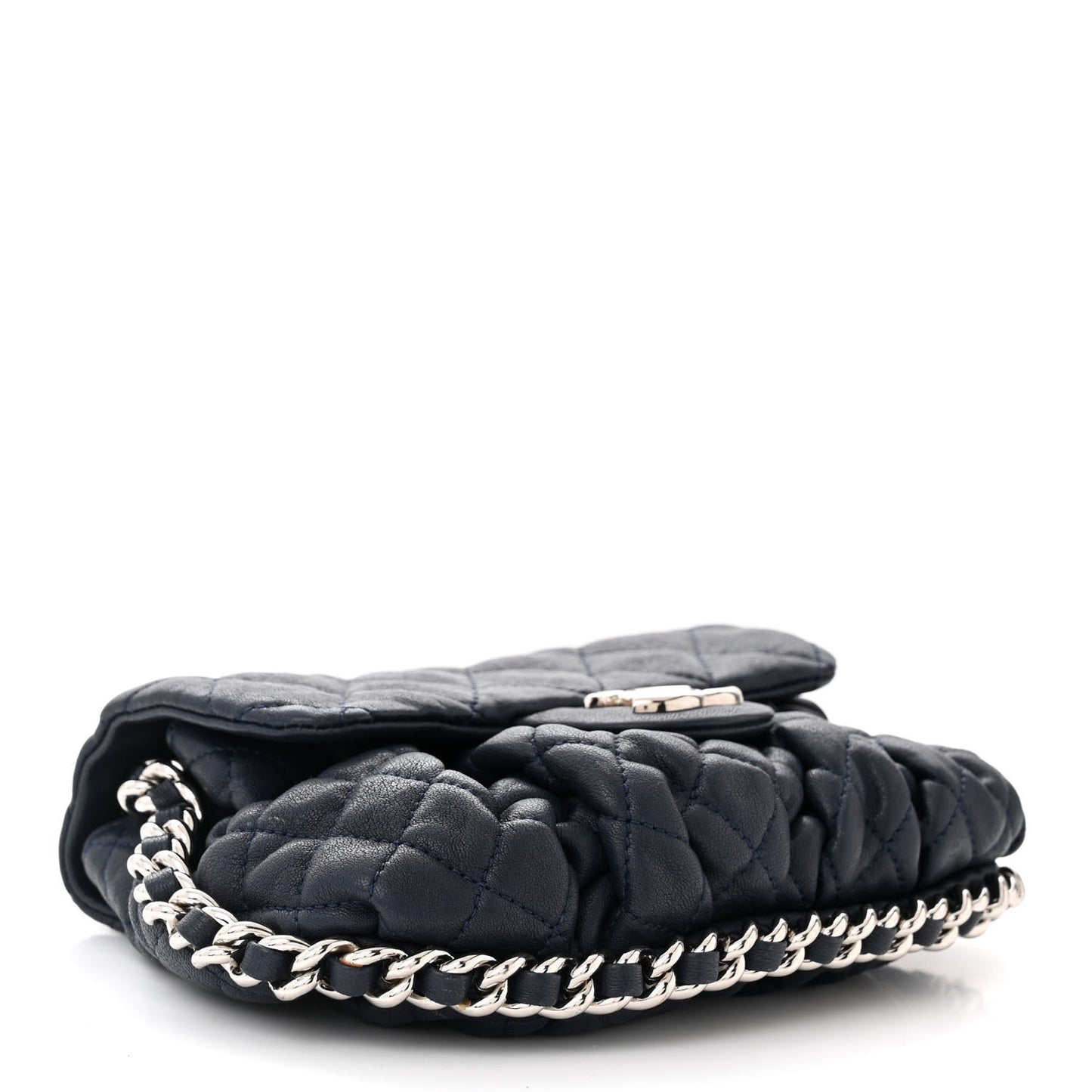 Washed Lambskin Quilted Mini Chain Around Flap Navy Blue