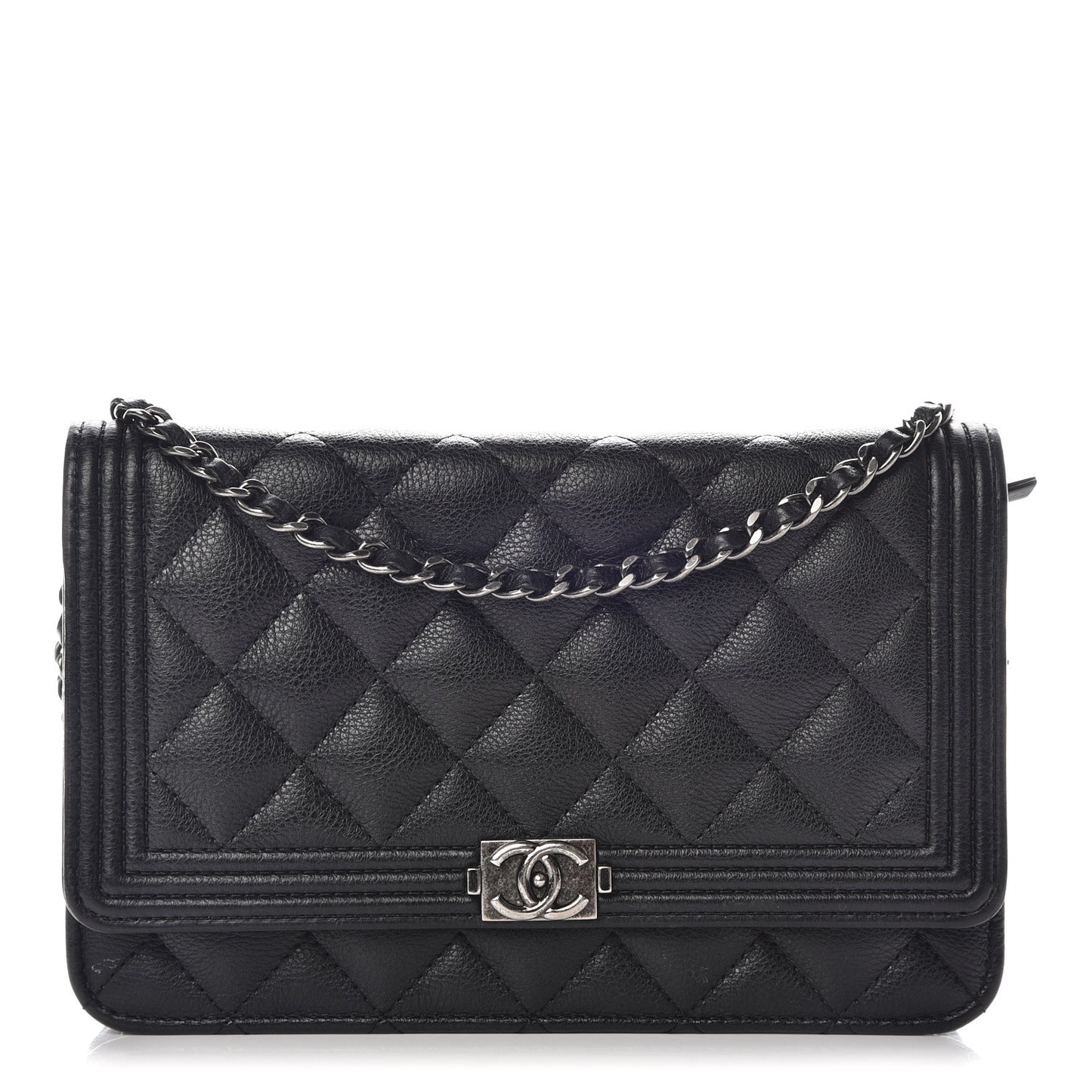 Calfskin Quilted Boy Wallet On Chain WOC Black