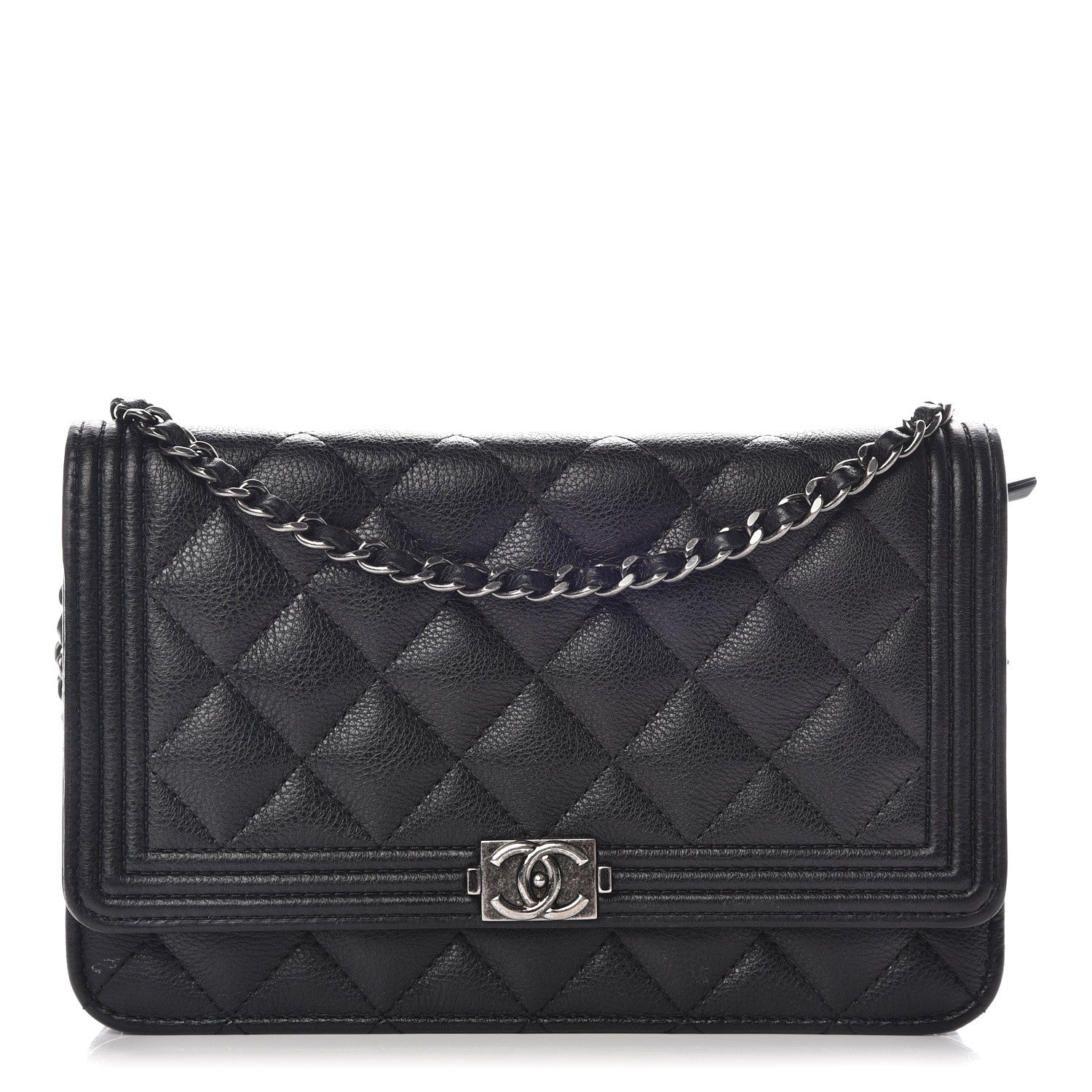 Chanel Calfskin Quilted Boy Wallet On Chain WOC Black 1 of 15