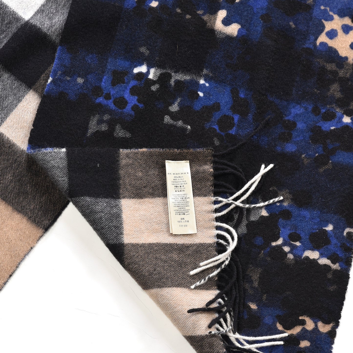 Cashmere Animal Print Mega House Check Scarf Camel Blue