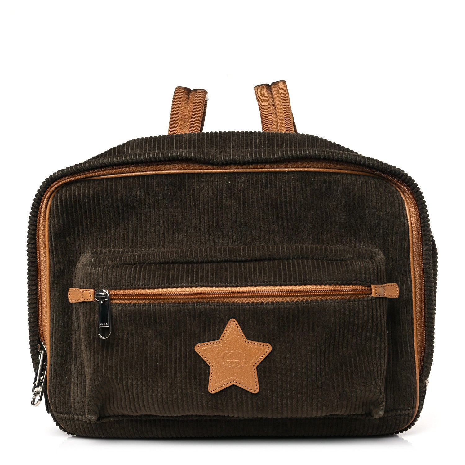 Gucci Calfskin Corduroy Childrens Interlocking G Star Patch Backpack Brown 1 of 9