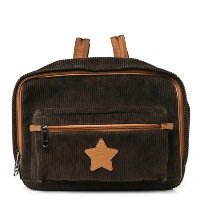 Gucci Calfskin Corduroy Childrens Interlocking G Star Patch Backpack Brown 1 of 9