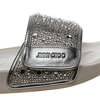 Jimmy Choo Canvas Pearl Embellished Fitz Slide Sandals 39 Silver 7 of 11