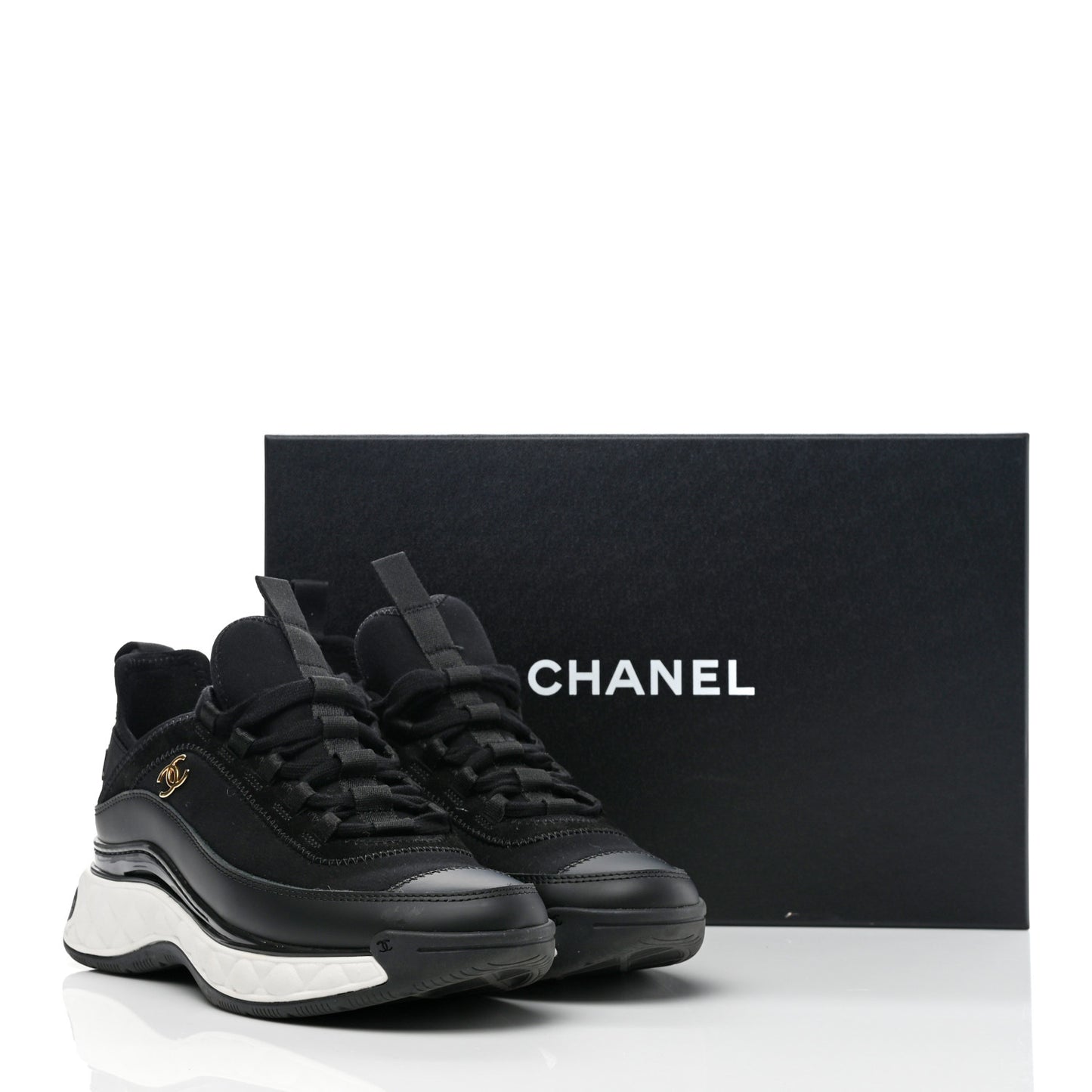Velvet Calfskin Mixed Fibers CC Sneakers 37 Black