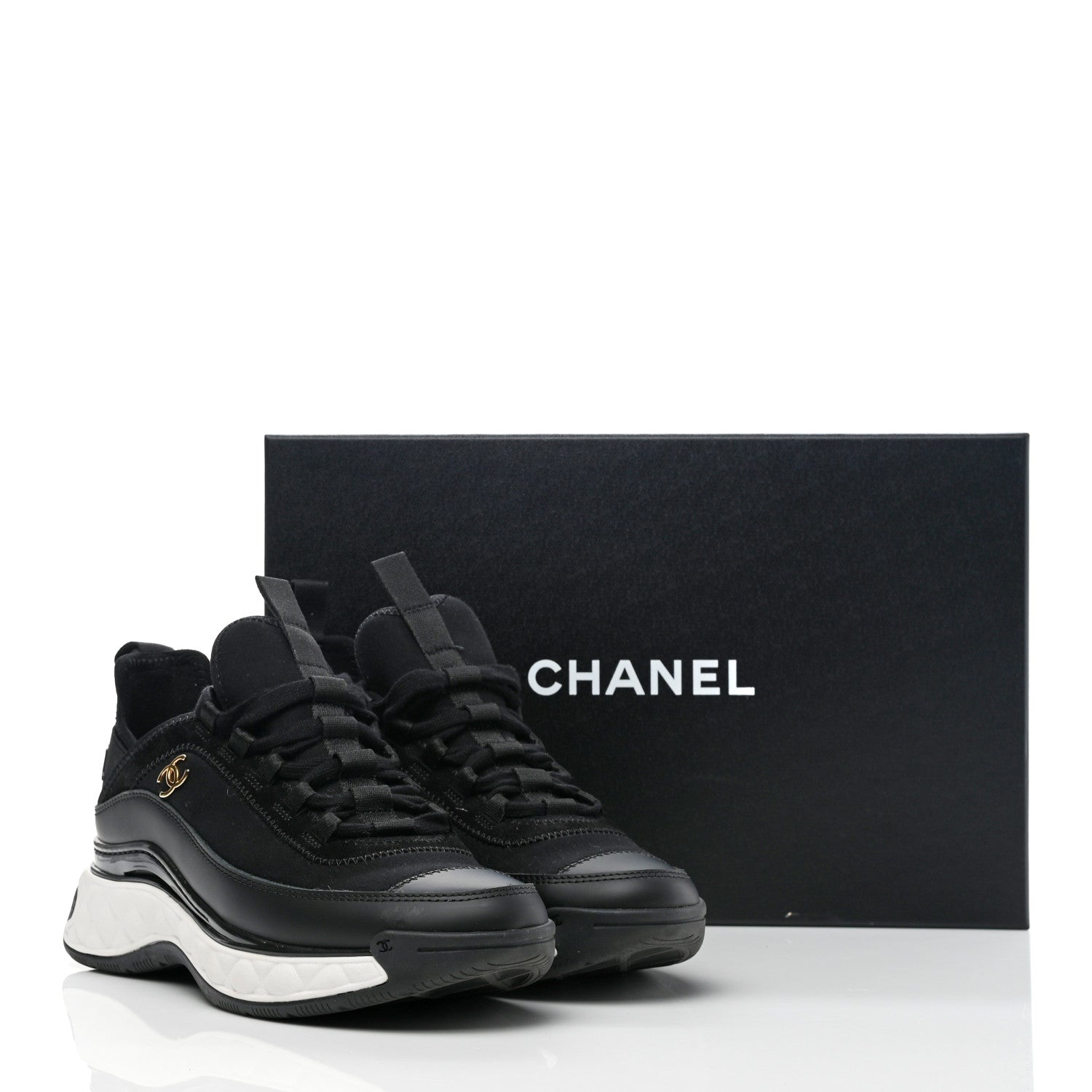 Chanel Velvet Calfskin Mixed Fibers CC Sneakers 37 Black 9 of 9