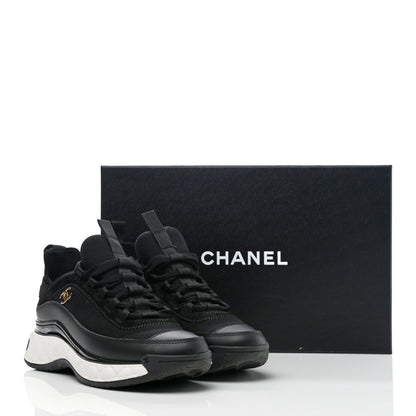 Chanel Velvet Calfskin Mixed Fibers CC Sneakers 37 Black 9 of 9