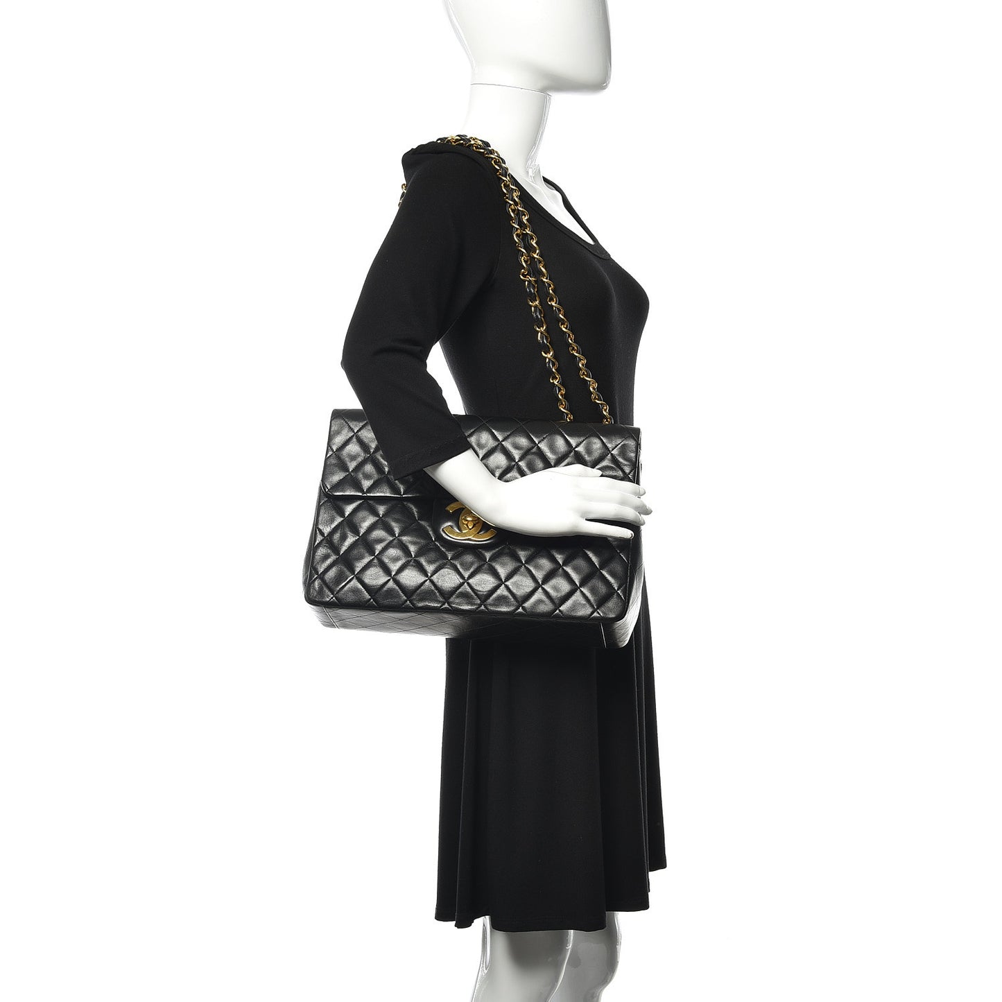 Lambskin Quilted XL Jumbo Single Flap Black