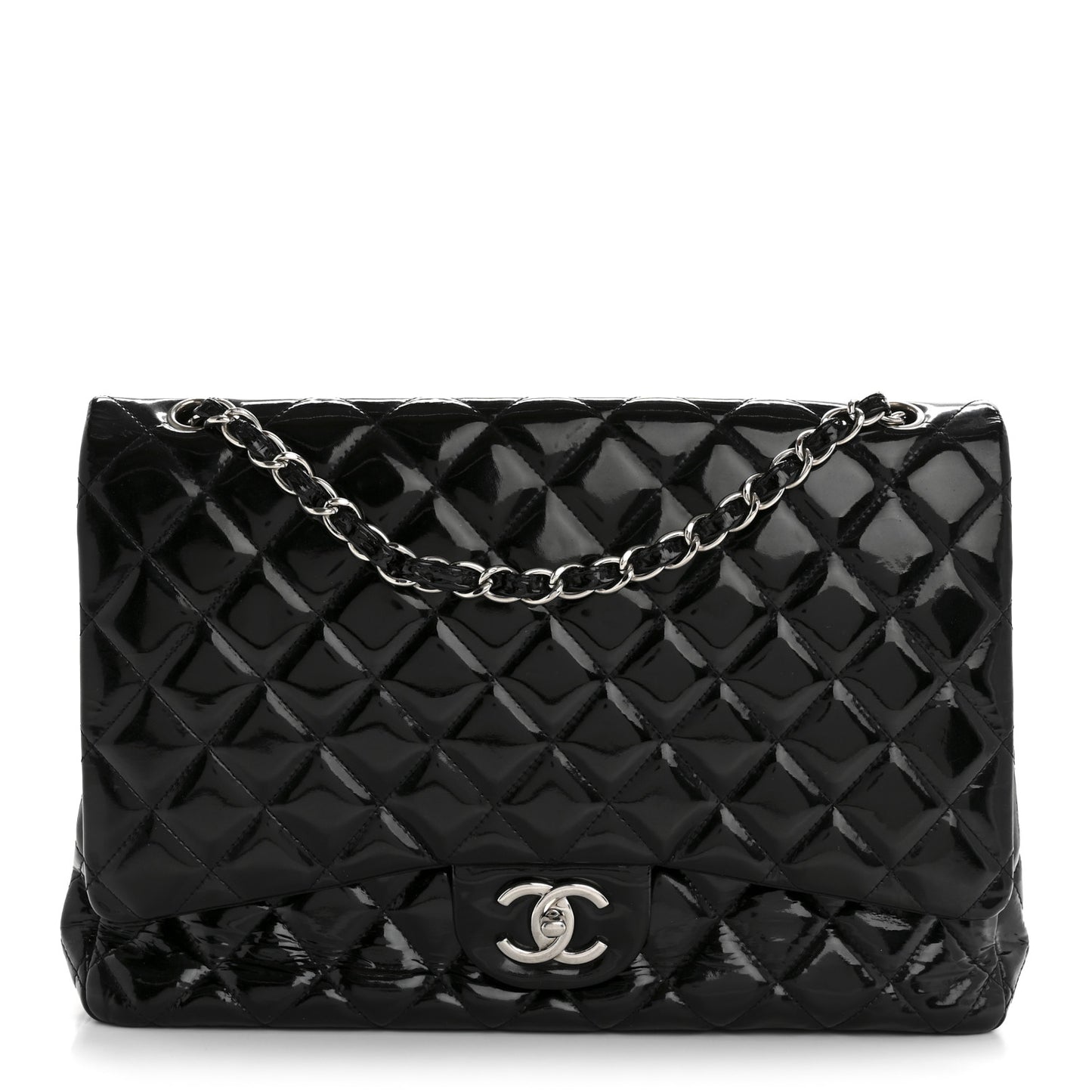 Patent Quilted Maxi Double Flap Black