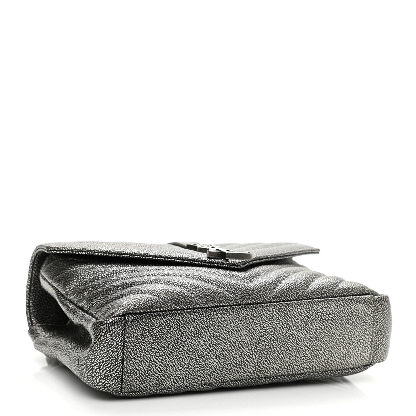 Metallic Grain De Poudre Matelasse Chevron Monogram Medium College Bag Gunmetal