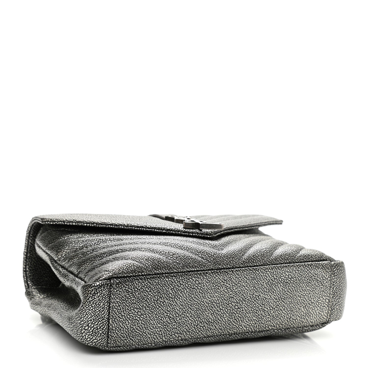 Saint Laurent Metallic Grain De Poudre Matelasse Chevron Monogram Medium College Bag Gunmetal 4 of 10