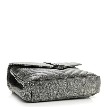 Saint Laurent Metallic Grain De Poudre Matelasse Chevron Monogram Medium College Bag Gunmetal 4 of 10