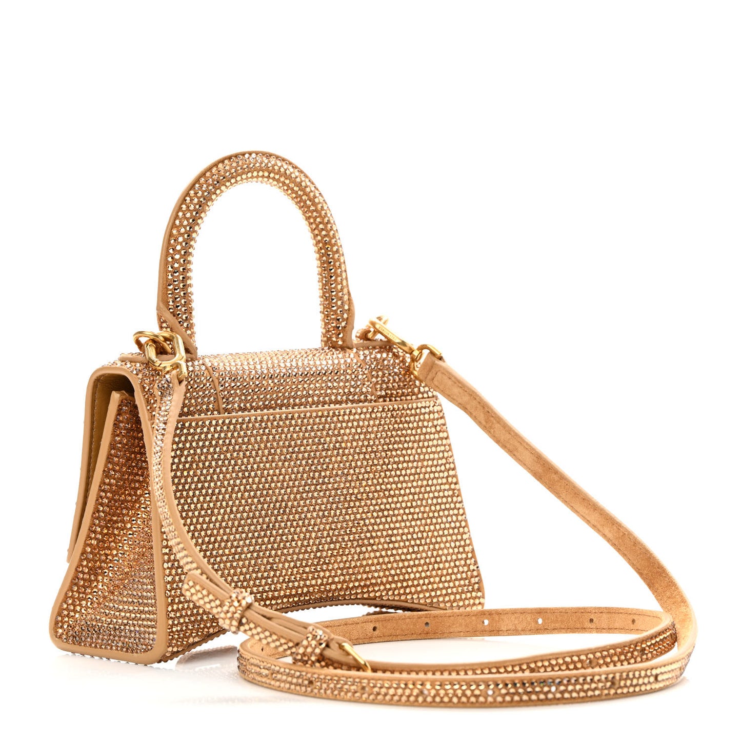 Strass Suede Hourglass Top Handle Bag XS Gold