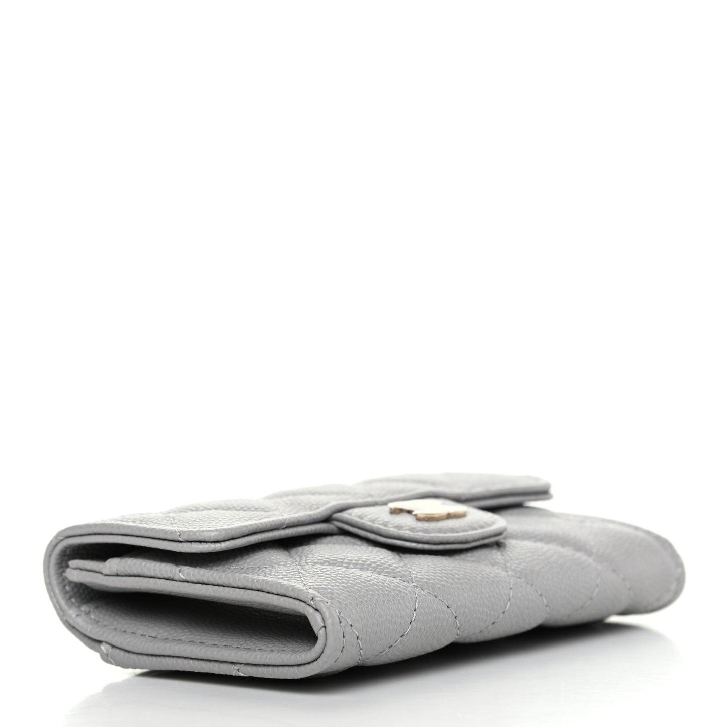 Caviar Quilted Flap Card Holder Wallet Grey