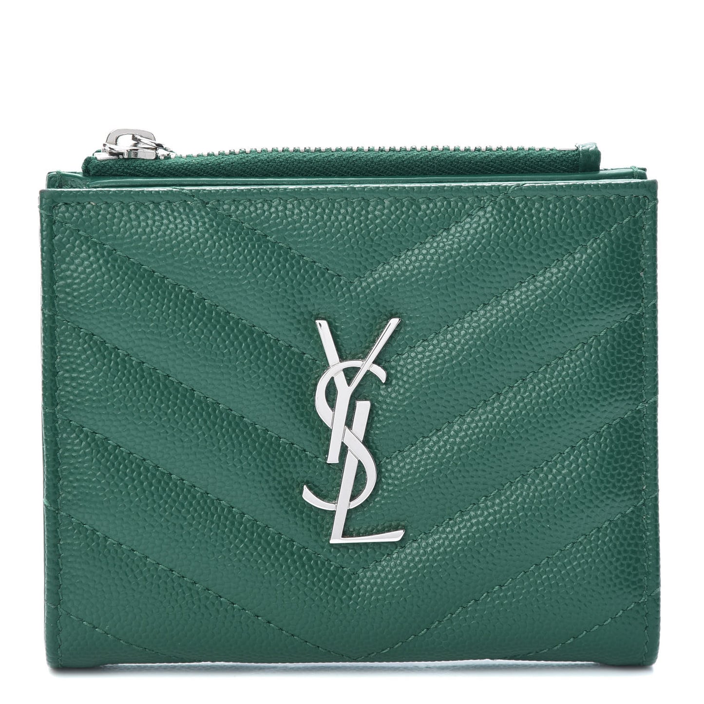 Grain De Poudre Matelasse Chevron Monogram Zipped Card Case Malachite Green