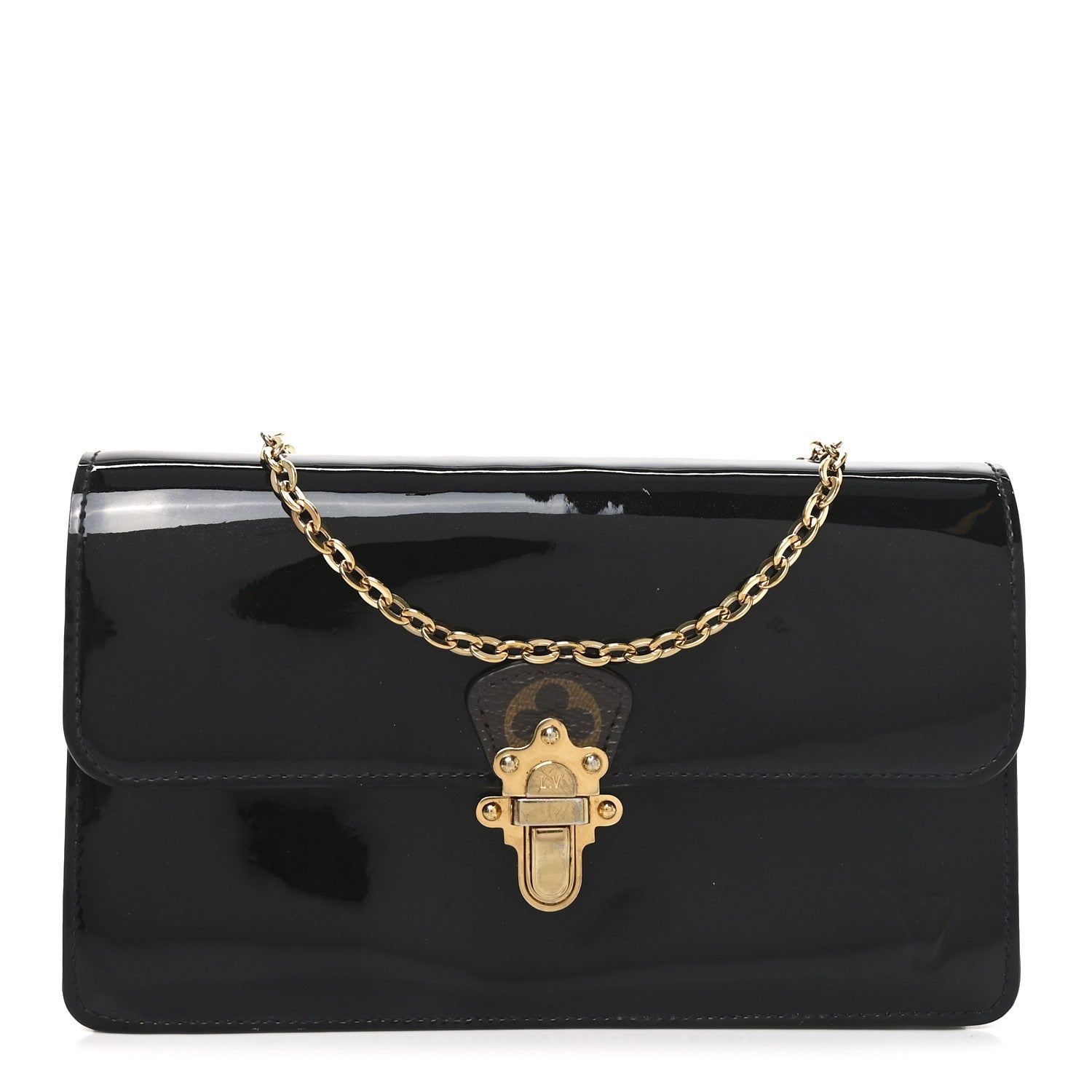 Louis Vuitton Patent Calfskin Monogram Cherrywood Chain Wallet Black 1 of 10