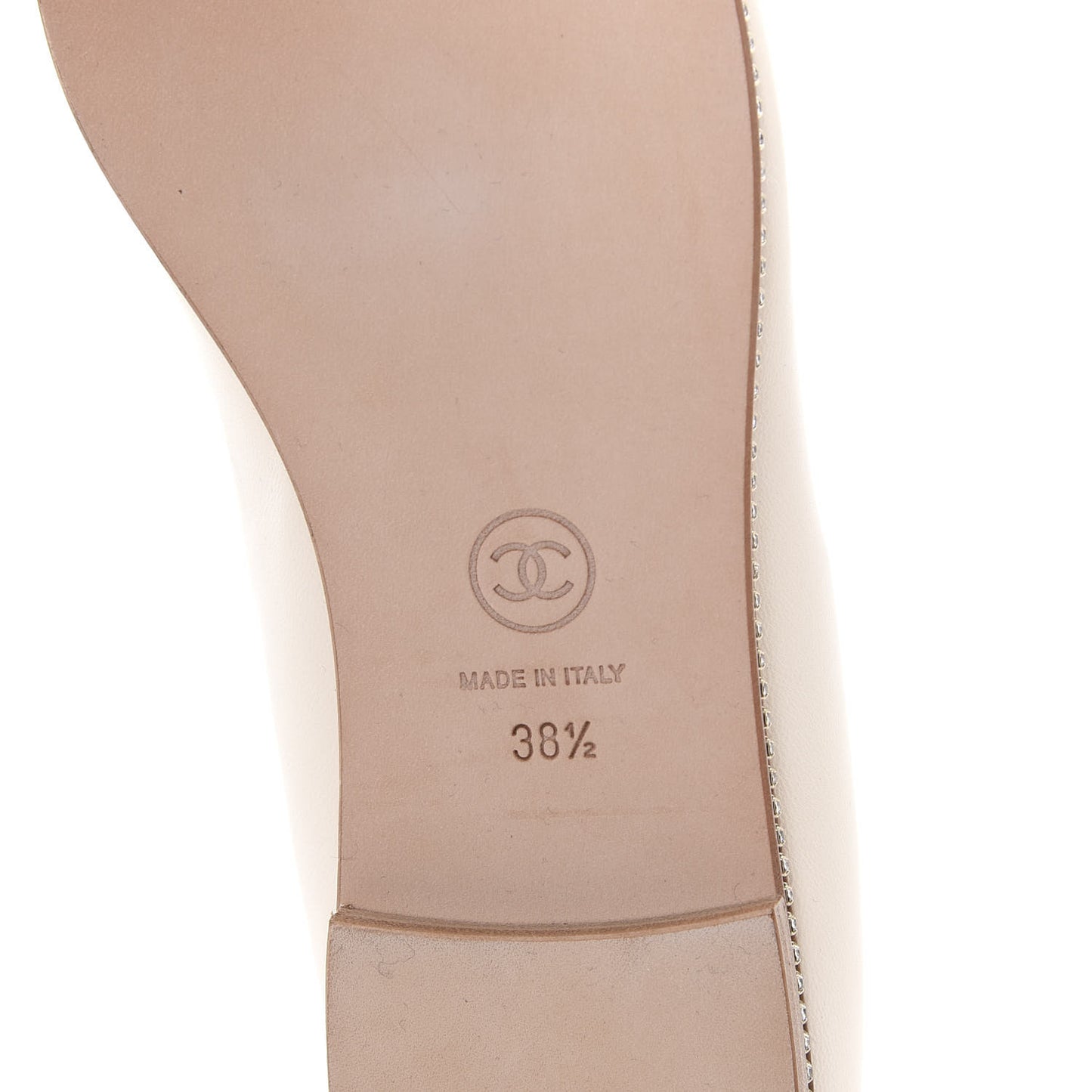 Patent Lambskin Crystal CC Cap Toe Ballerina Flats 38.5 Beige Black