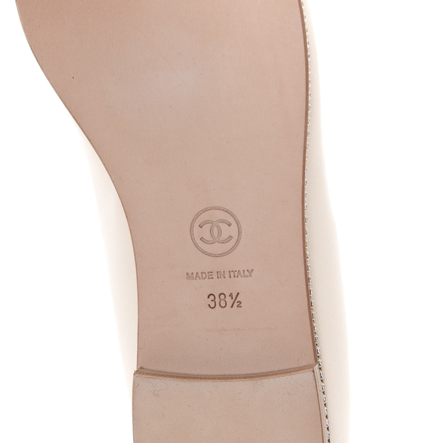 Chanel Patent Lambskin Crystal CC Cap Toe Ballerina Flats 38.5 Beige Black 6 of 8