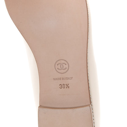 Chanel Patent Lambskin Crystal CC Cap Toe Ballerina Flats 38.5 Beige Black 6 of 8