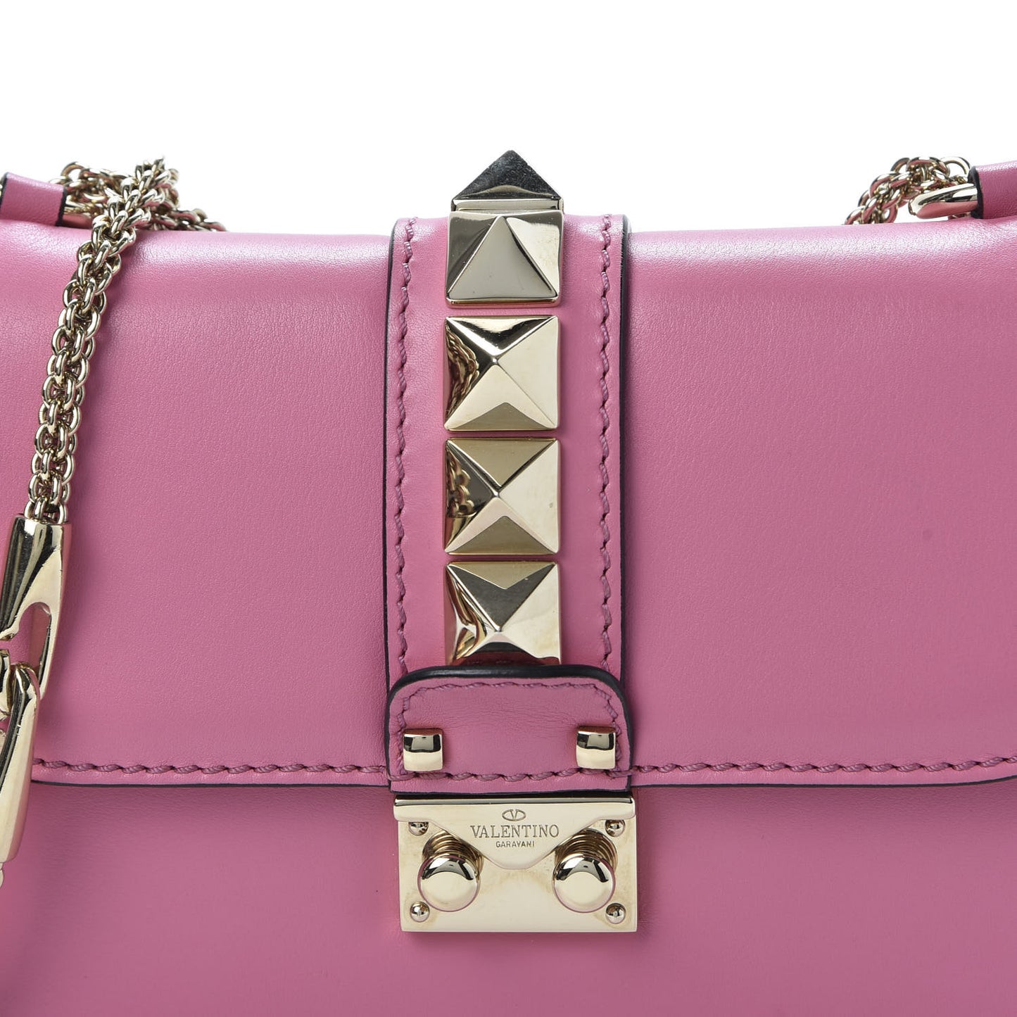 Vitello Small Glam Lock Rockstud Flap Rose Violet
